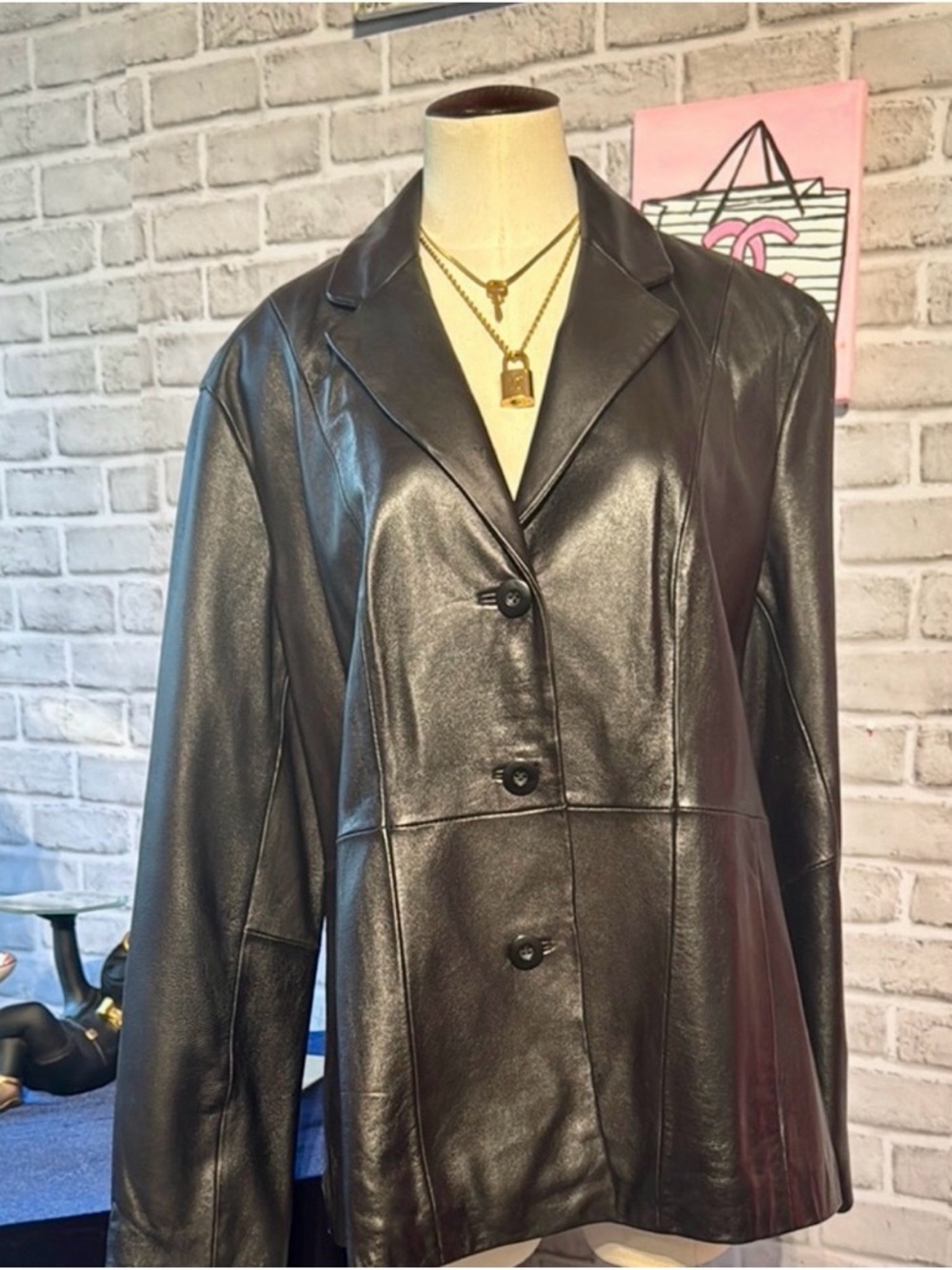 Vintage Wilsons Leather Black Blazer Jacket XL Oversized 90s Minimalist Chic